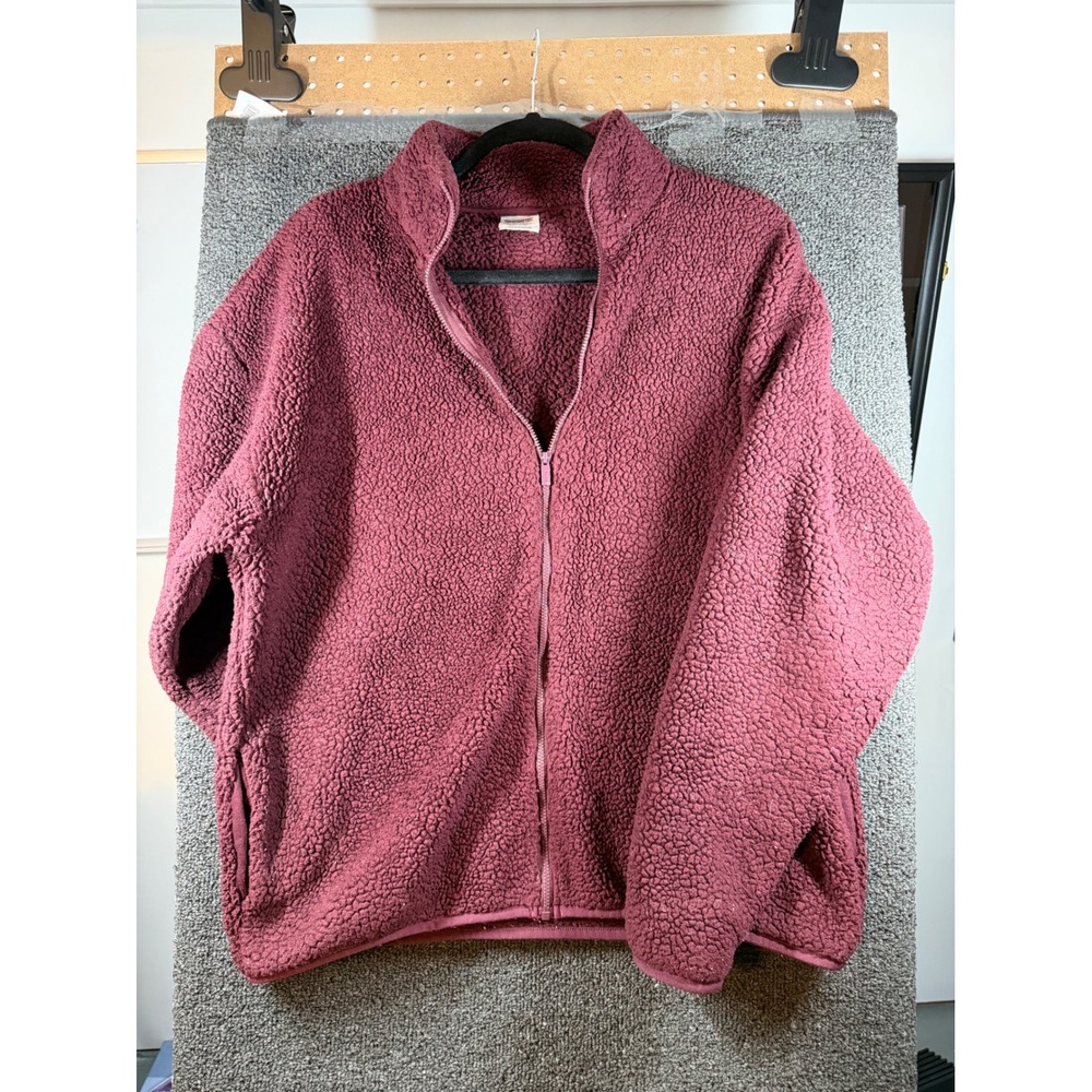 PINK Sherpa Fleece Jacket Womens Small Burgundy Full Zip Teddy Mock Neck 588